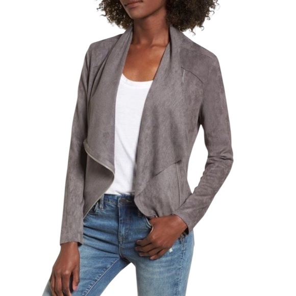 Blank NYC Faux Suede Drapey Asymmetric Zip Up Jacket - Picture 1 of 11